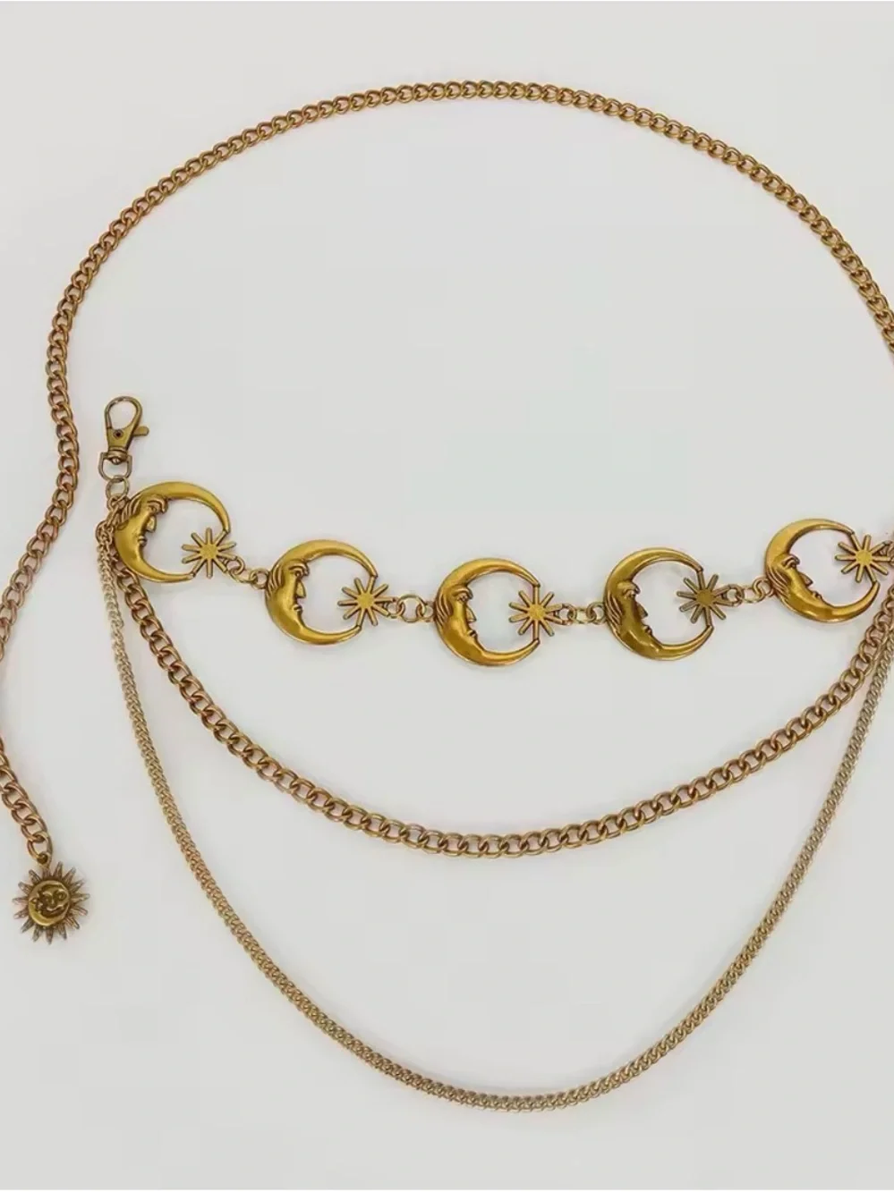 Gold Crescent Moon & Star Chain Belt